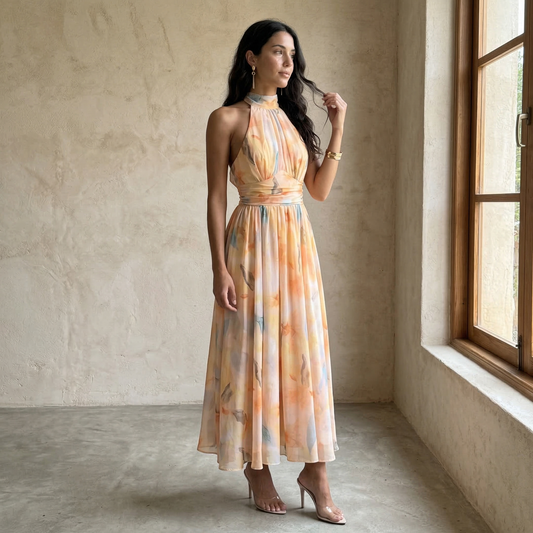 Babylon | Vestido estampado con cuello Halter y cintura ajustable