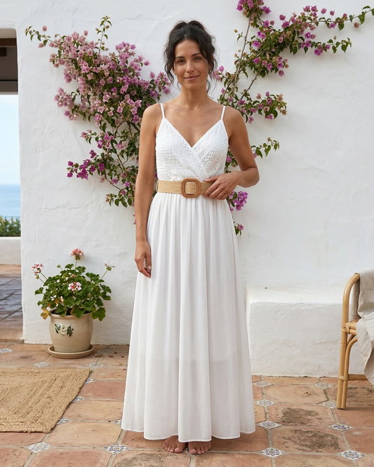 Babylon | Vestido largo liso con pecho de encaje