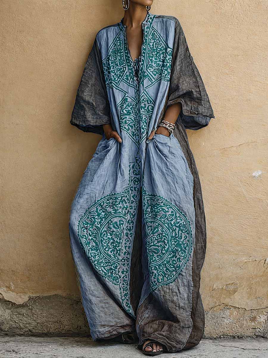 Babylon | Mono de mujer con estampado vintage, cuello en V y mangas 3/4.