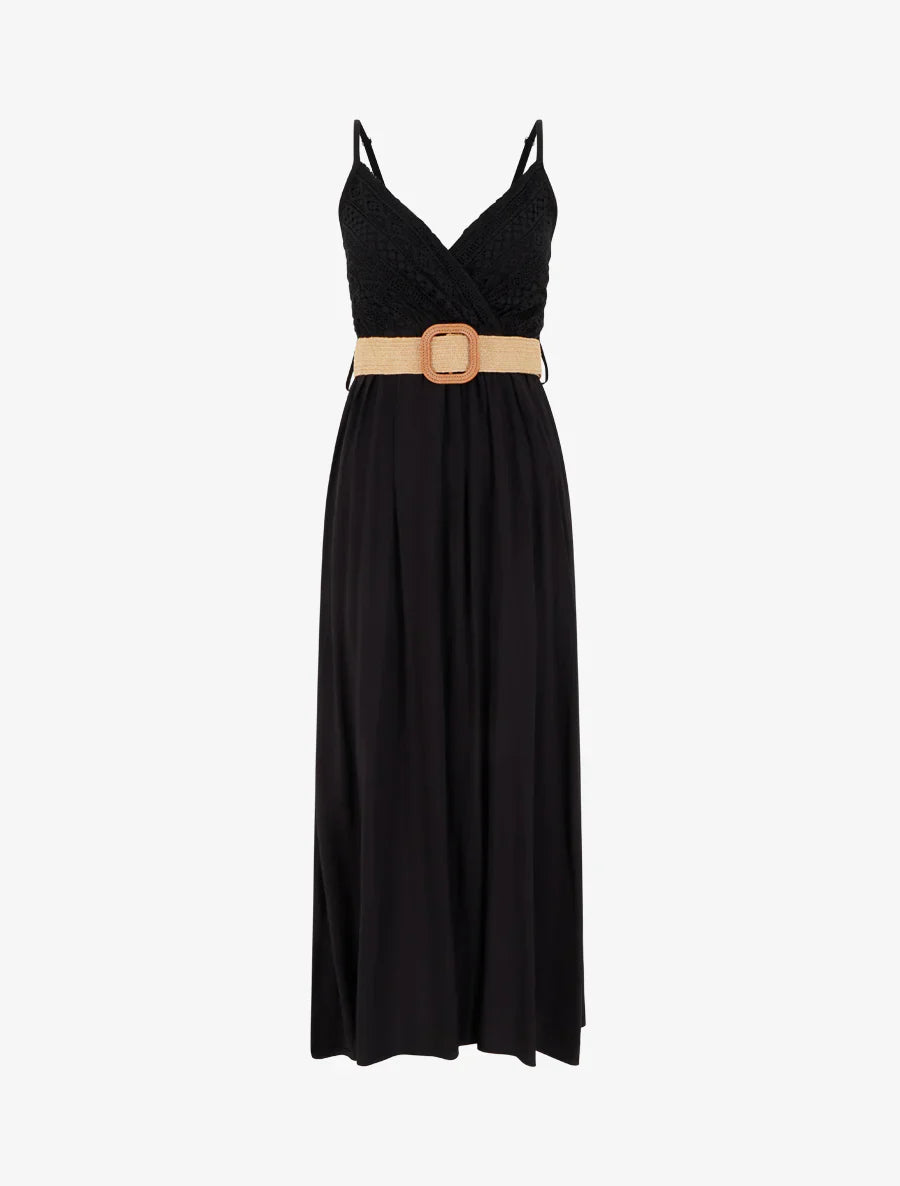 Babylon | Vestido largo liso con pecho de encaje