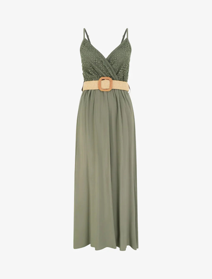 Babylon | Vestido largo liso con pecho de encaje