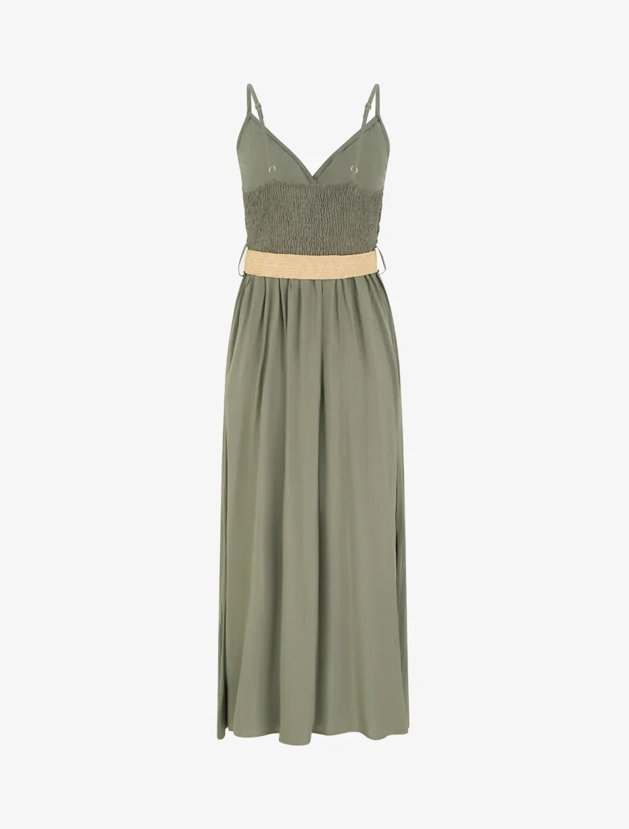 Babylon | Vestido largo liso con pecho de encaje