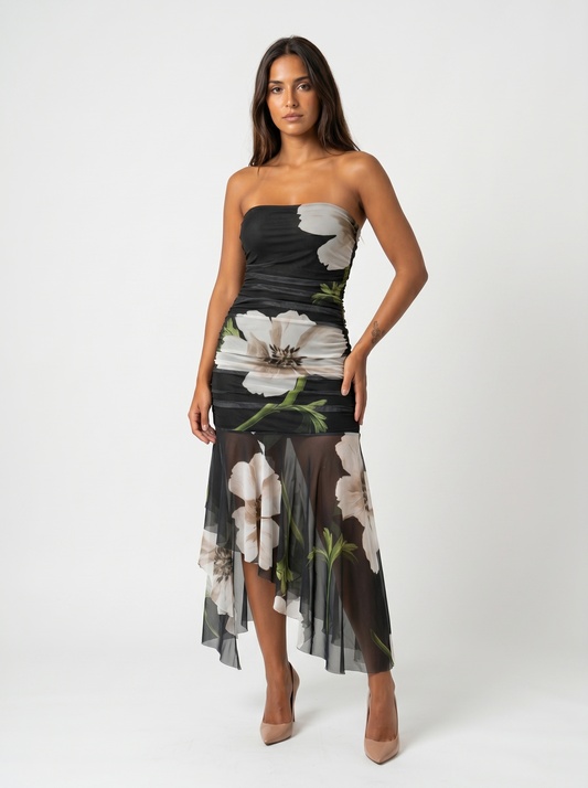 Babylon | Vestido negro con estampado floral