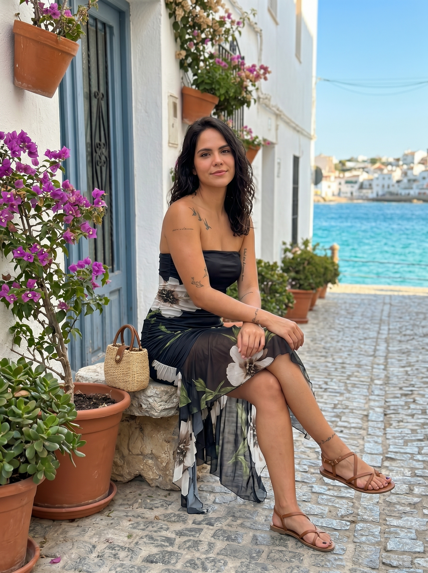 Babylon | Vestido negro con estampado floral