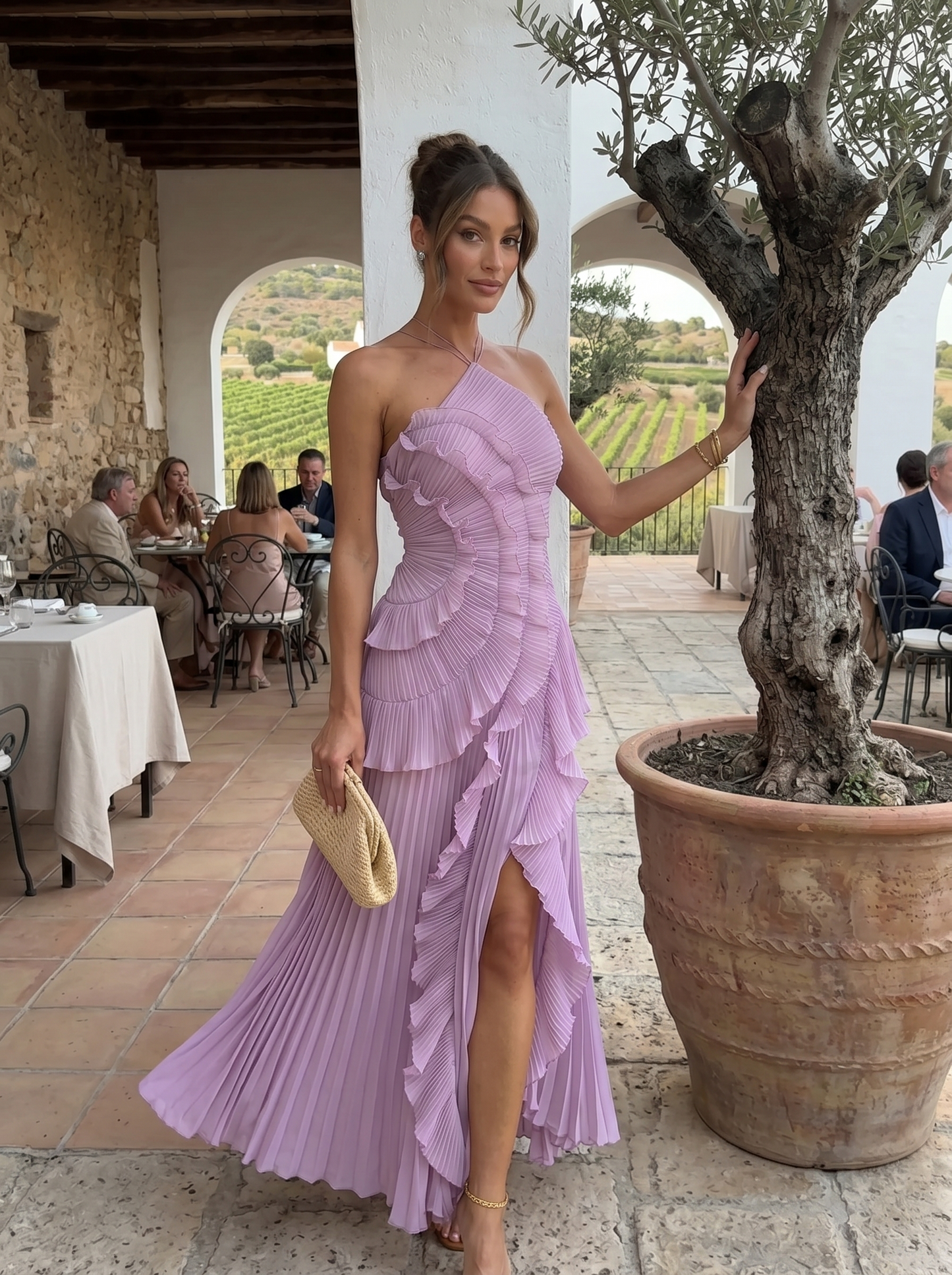 Babylon | Vestido largo plisado con volantes