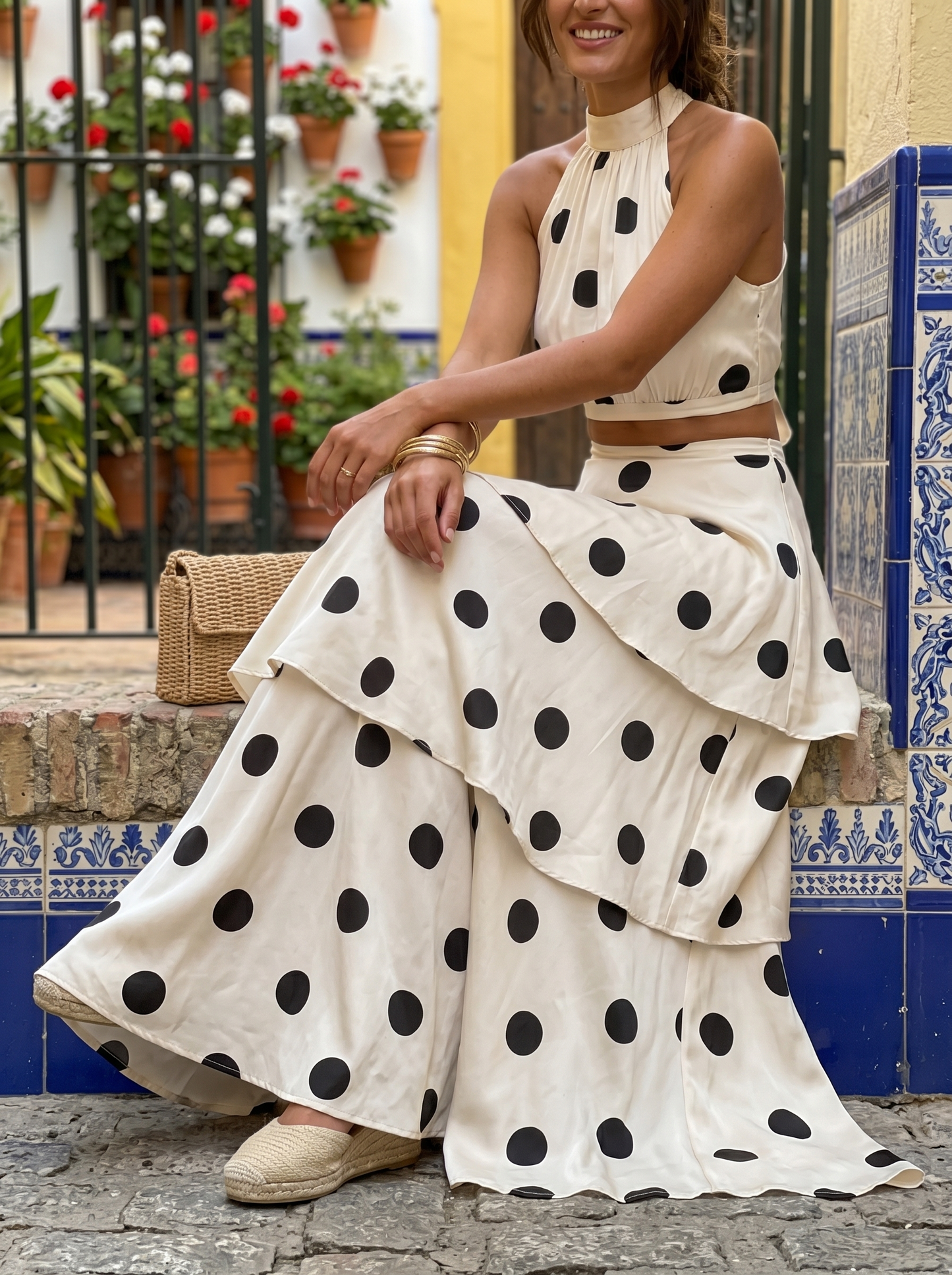 Babylon | Conjunto top y falda larga de lunares