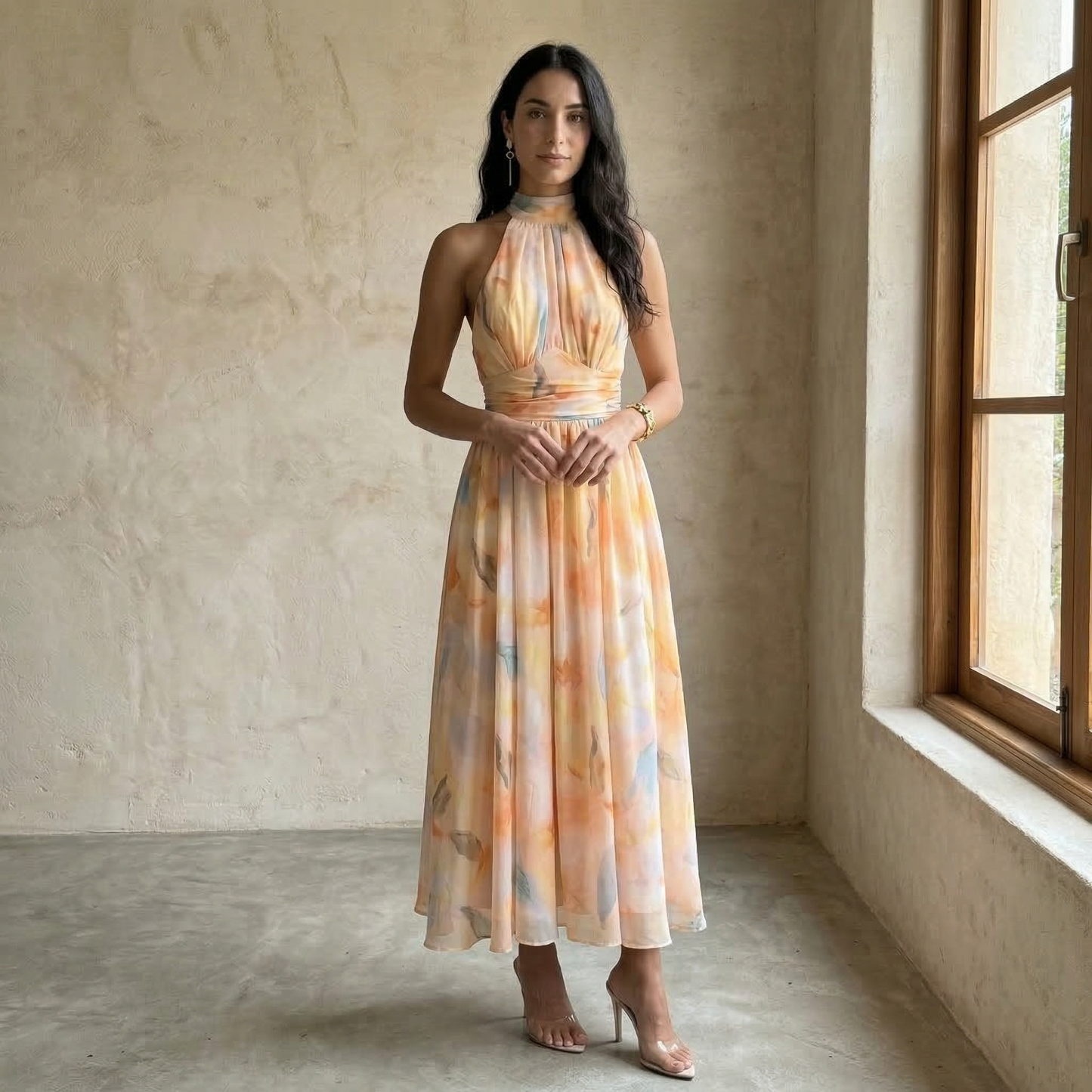 Babylon | Vestido estampado con cuello Halter y cintura ajustable