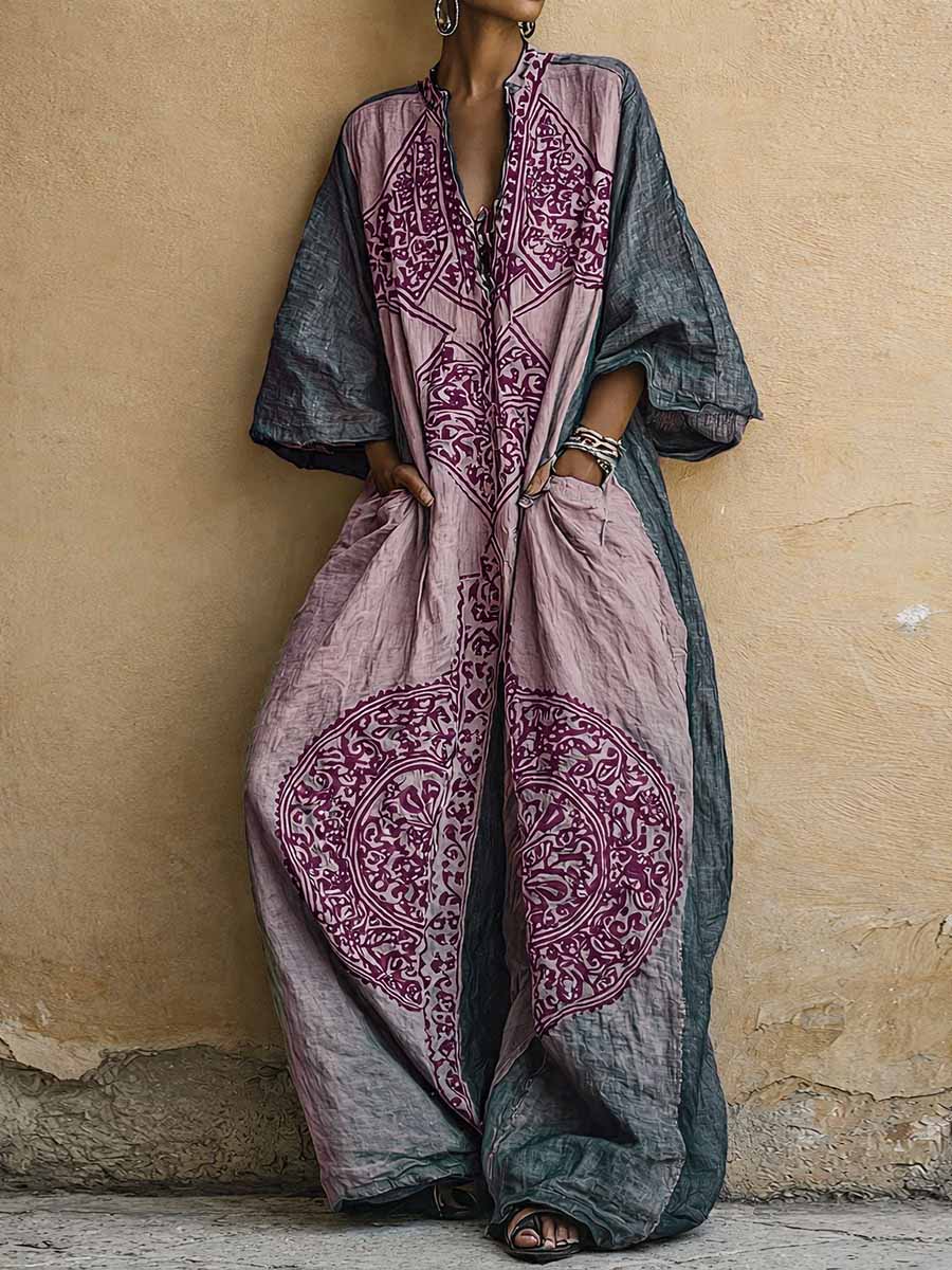 Babylon | Mono de mujer con estampado vintage, cuello en V y mangas 3/4.