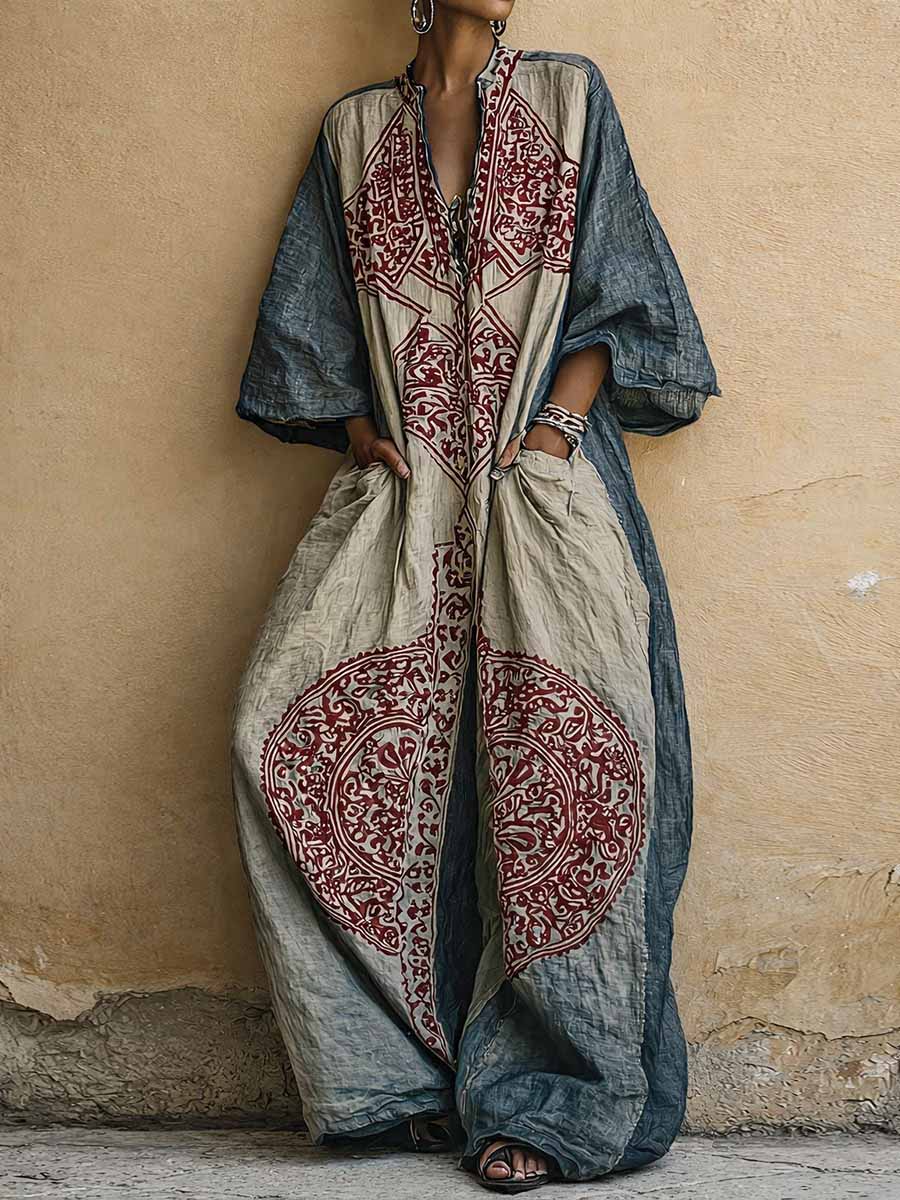 Babylon | Mono de mujer con estampado vintage, cuello en V y mangas 3/4.